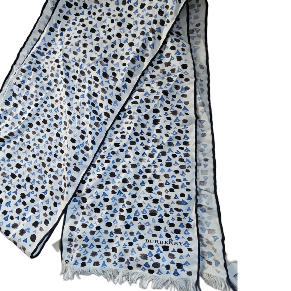 Burberry Blue Black & White Modal & Cashmere Lightweight Scarf - Picture 4 of 12